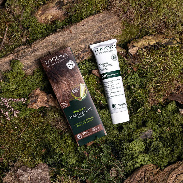 LOGONA Naturkosmetik Pflanzen-Haarfarbe Creme 240 Nougatbraun, Braune Natur-Haarfarbe mit Henna, Bra