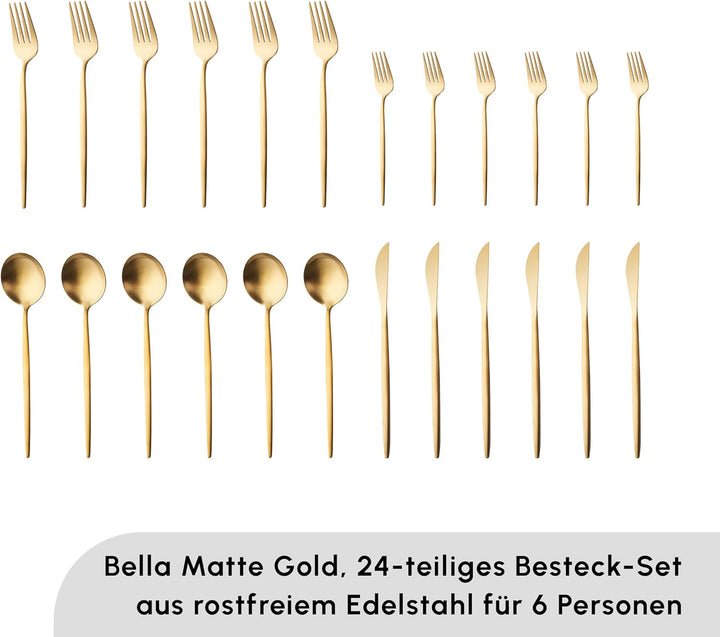 Karaca Bella 24-tlg Edelstahl Besteck Set für 6 Personen, Modern Langlebig, Rostfrei Besteckset, Spü
