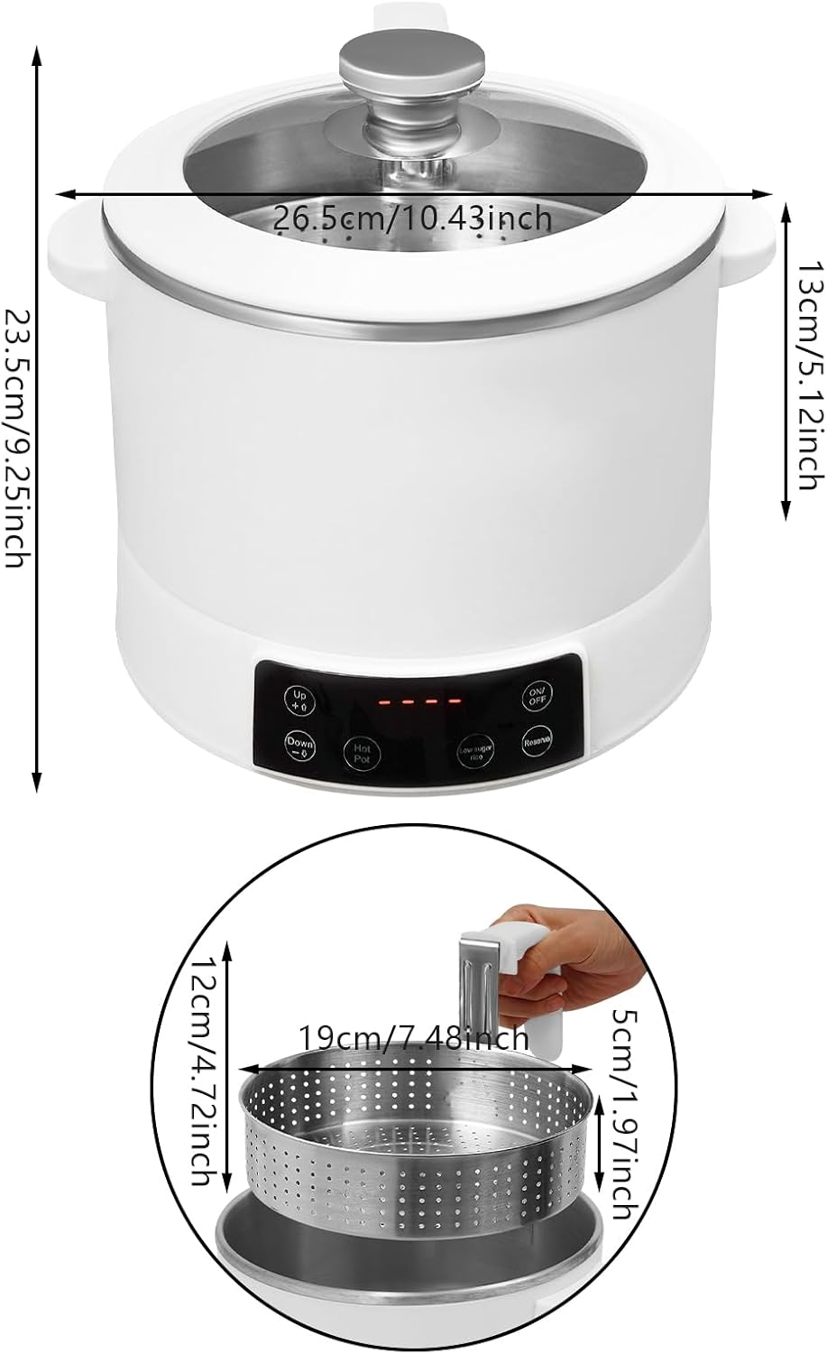 1500W 220V Low Sugar Reiskocher 3L für 1-3 Personen, mit 304 Edelstahl Innentopf, mit Hotpot Funktio