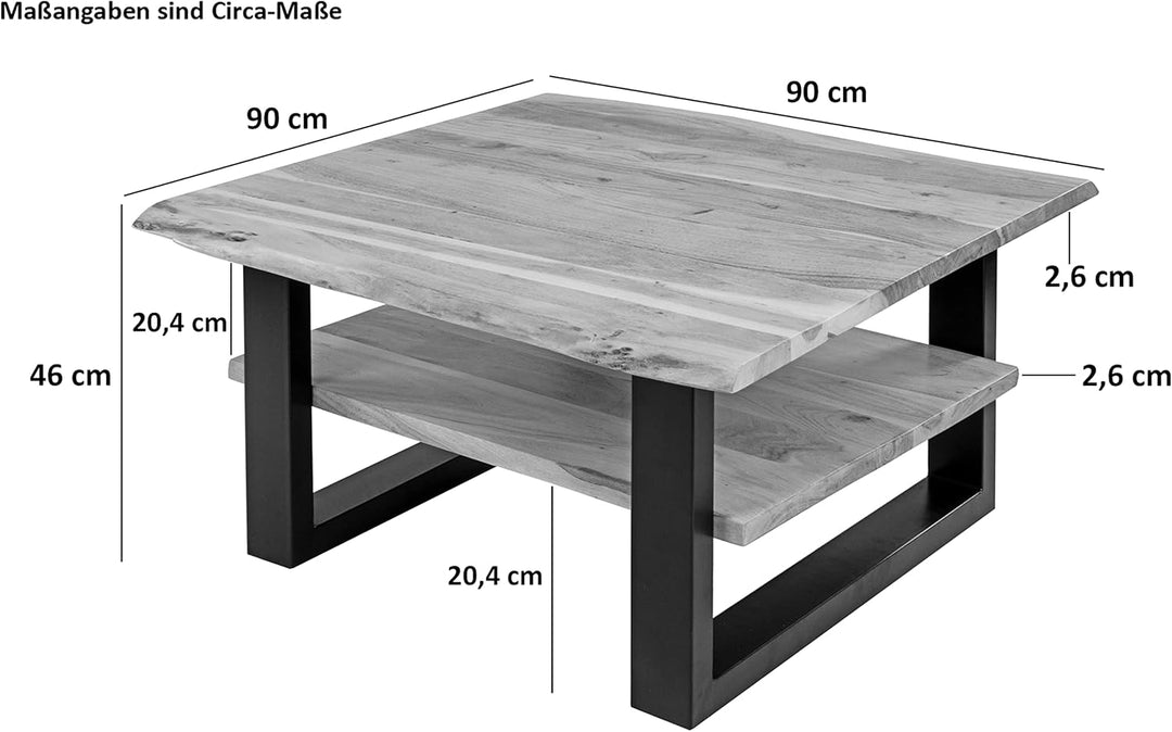 SAM B-Ware Couchtisch 90x90 cm Philipp, Sofatisch mit Ablage | Akazienholz massiv + naturfarben + la
