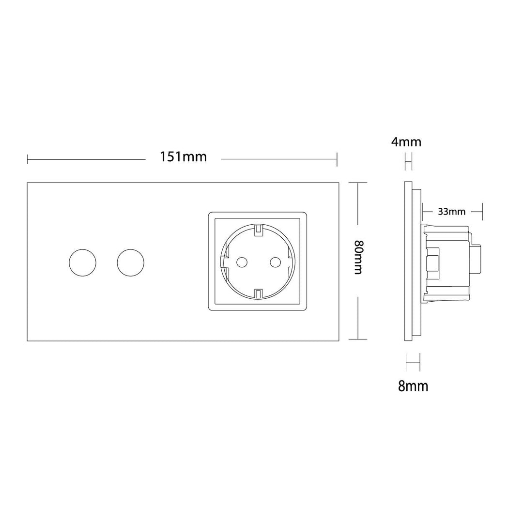 LIVOLO 2-Weg Lichtschalter/Steckdose TouchSchalter Komplettset mit Serienschalter Steckdose und Glas