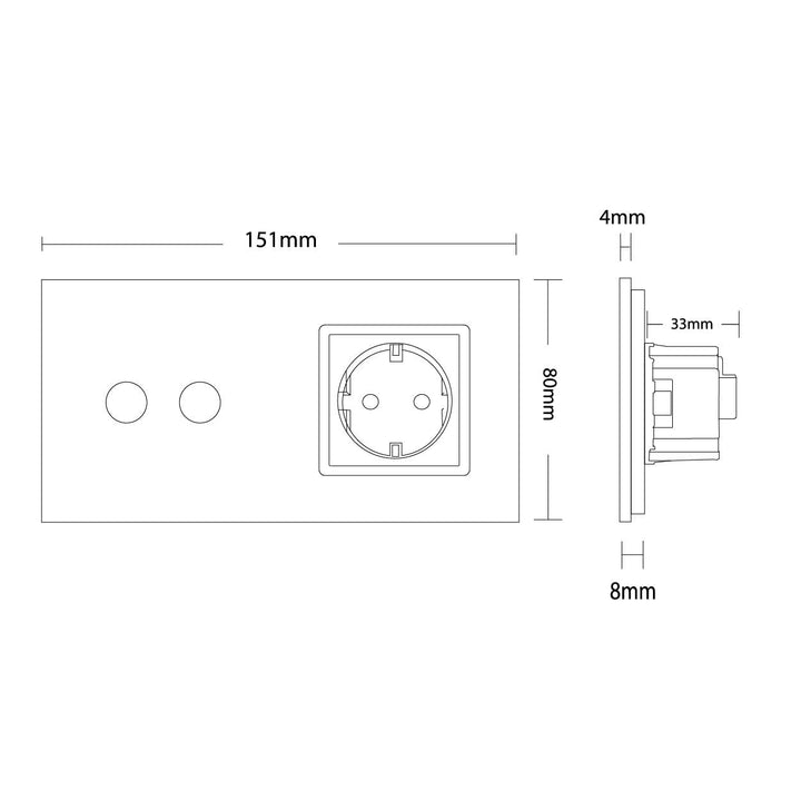 LIVOLO 2-Weg Lichtschalter/Steckdose TouchSchalter Komplettset mit Serienschalter Steckdose und Glas