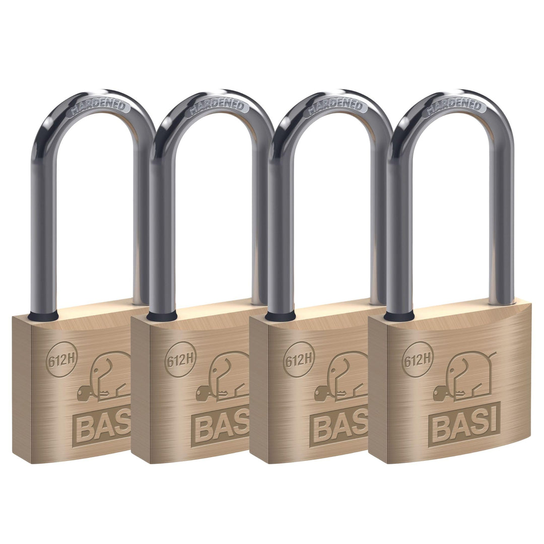 BASI | Vorhangschloss 4er Set | extra hoher Bügel 63 mm | Wasserstopp | verschiedenschliessend | mas