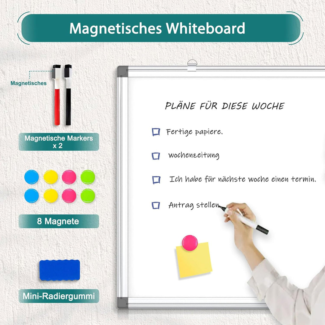Whiteboard Magnetisch, Magnettafel mit Aluminiumrahmen, 80×100cm Magnetwand White Board mit Stiftabl