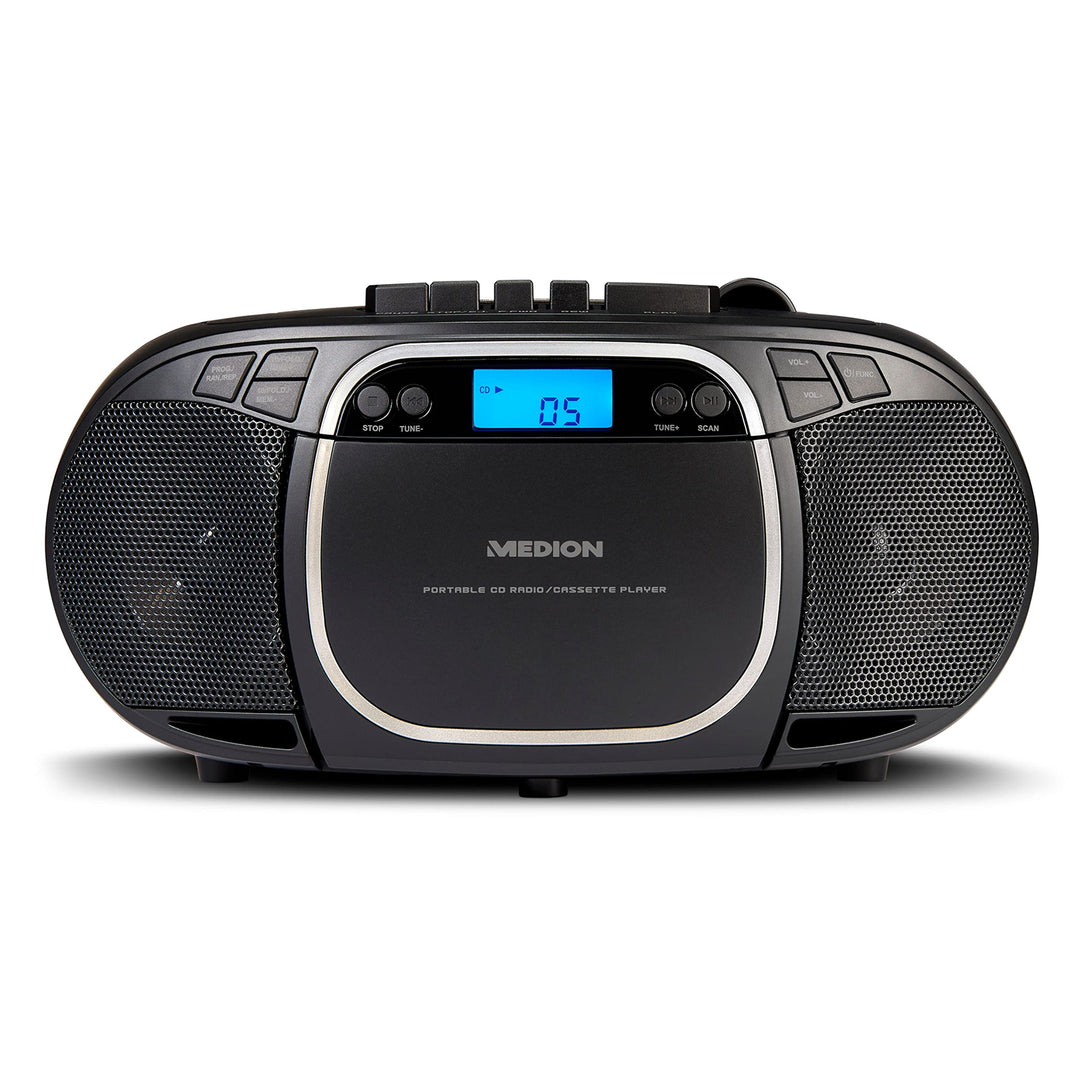 MEDION E66476 Stereo Sound System (Boombox, CD-Player, MP3, Kassette, tragbarer Kassettenspieler für