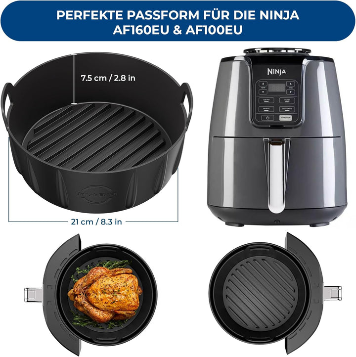 Premium 2 Stück Silikonform Heissluftfritteuse Rund für Ninja 5,2L AF160EU, 3.8L AF100EU & andere 5,