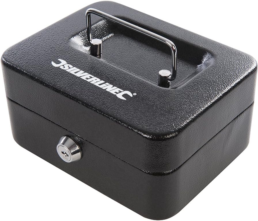 Silverline 795764 Metallkassette für Geld und Wertsachen, abschliessbar, Black