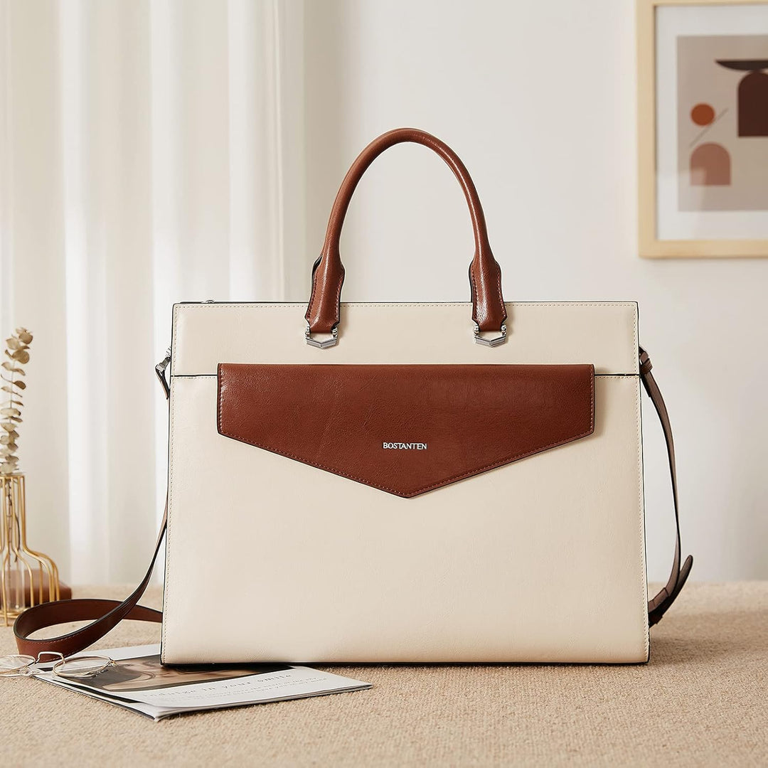 BOSTANTEN Damen Aktentaschen Leder Laptop Schultertasche 15.6 Zoll Frauen Arbeitstasche Businesstasc