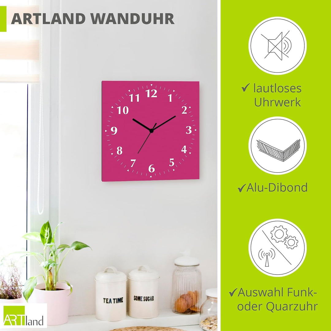 ARTLAND Wanddeko Wanduhr ohne Tickgeräusche Alu Quarzuhr 30x30 cm Quadratisch Lautlos 12 Ziffern Far