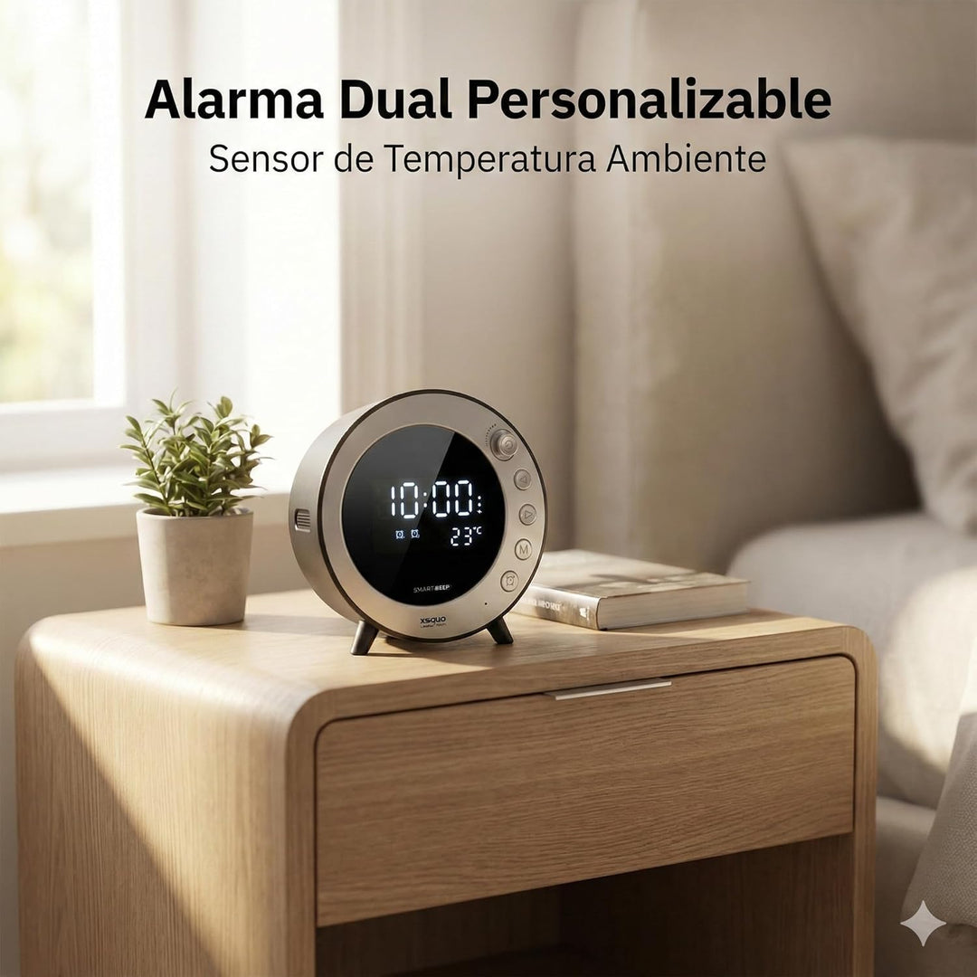 XSQUO Useful Tech Radiowecker mit Batterie und Bluetooth, Dual-Wecker mit FM-Radio, Musik-Player, un
