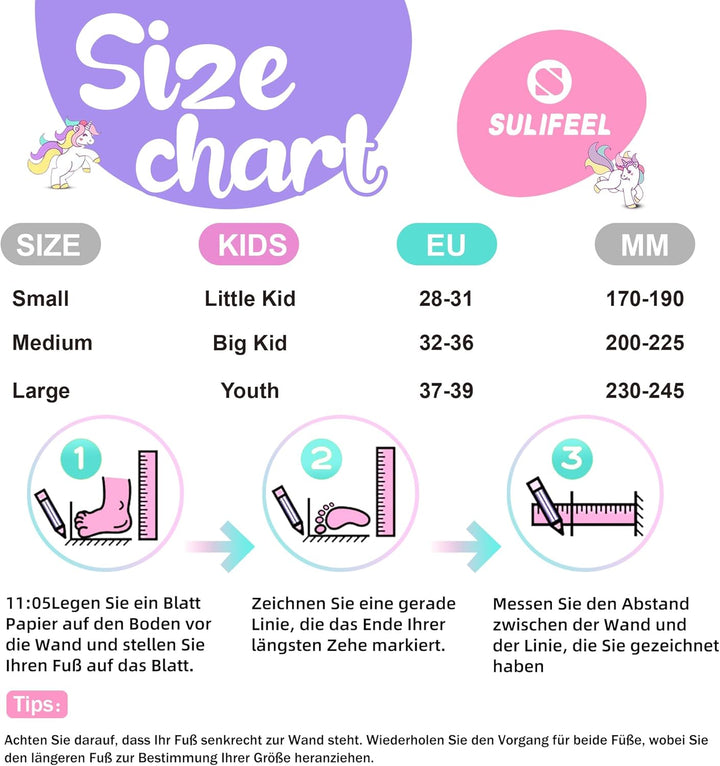 SULIFEEL Rainbow Unicorn Verstellbare Schwarz Rollschuhe für Kinder mit Leuchtenden Rädern für Junge