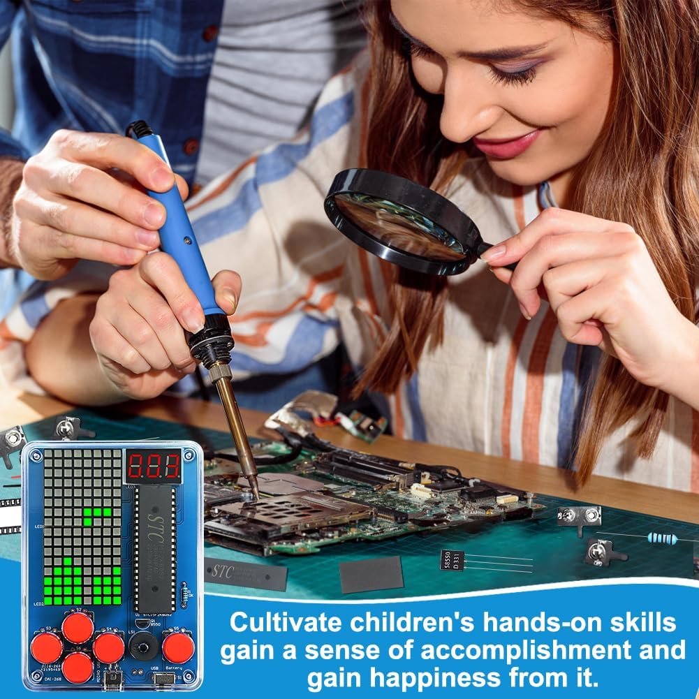 DIY Spielekonsole Löten Bausatz, Elektronik Baukasten Handheld Game Console Kit mit Acrylgehäuse, Lö