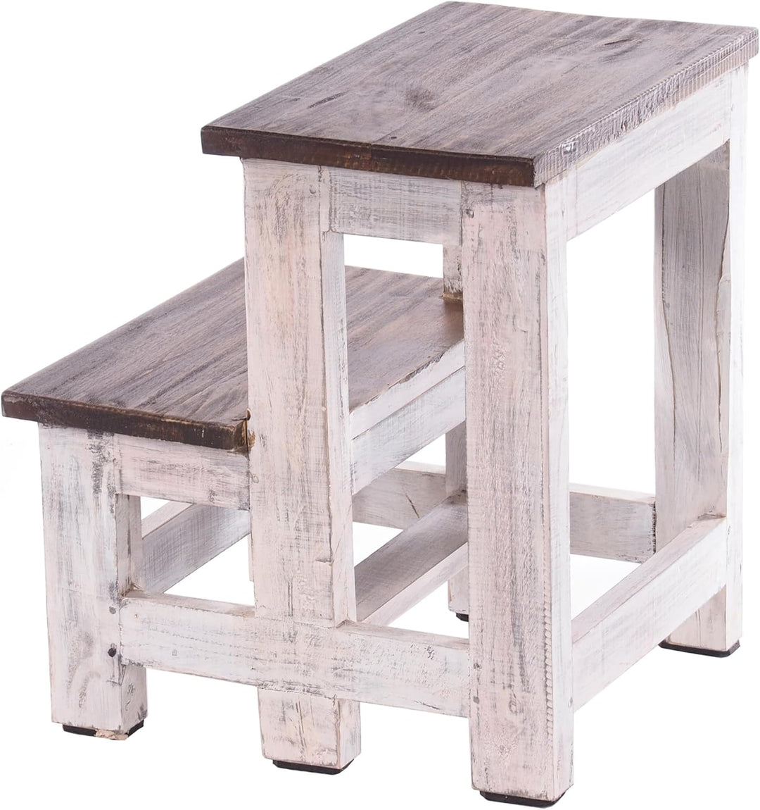 PFLANZENTREPPE Step | 46x37x37 cm (HxBxT), Altholz, zweistufig | rustikales Blumenregal, Pflanzenhoc