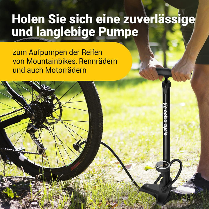 Optio Cycle Fahrradpumpe für alle Ventile Luftpumpe für Fahrrad Standpumpe mit Grossem Manometer bis