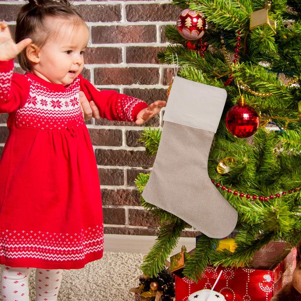 Sackleinen Weihnachtsstrümpfe 6er Pack, Weihnachten hängende Taschen Weihnachtsfeiertagsstrumpf Weih
