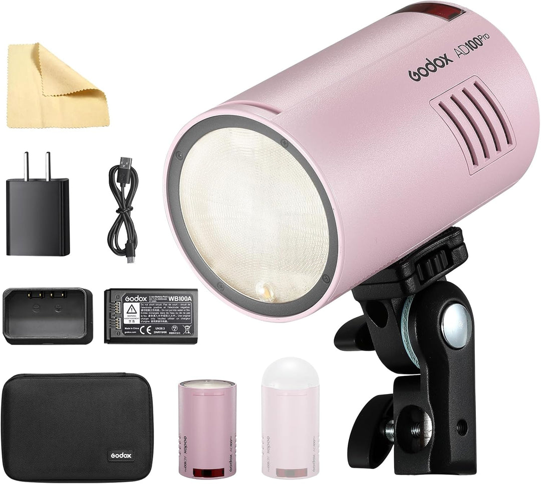 GODOX Pink AD100Pro Kit Strobe Light Photography,100Ws 2.4G Wireless HSS 1/8000s Outdoor Flash Light