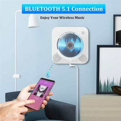 Tragbarer CD Player Bluetooth, Qoosea Wandmontierbar Eingebaute HiFi-Lautsprecher für Kinder, Music
