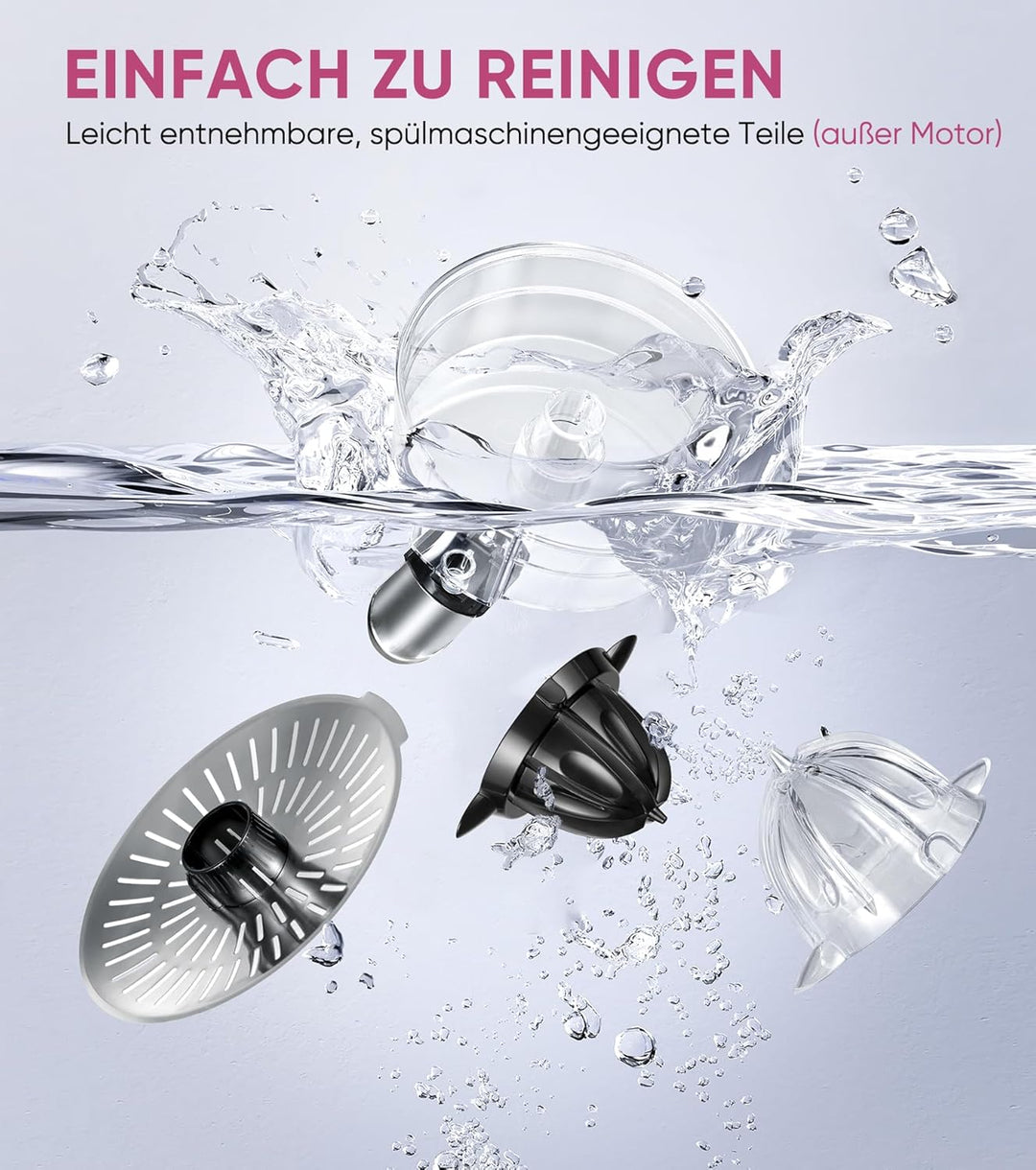 Elektrischer Zitruspresse, Zitrusentsafter mit 2 Aufsätzen und Soft-Griff für müheloses Entsaften, G