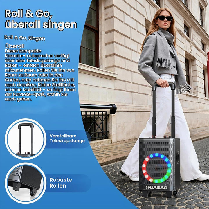 Tragbare Karaoke-Maschine mit 2 drahtlosen Mikrofonen, Bluetooth-Lautsprecher mit Beleuchtung und Tr