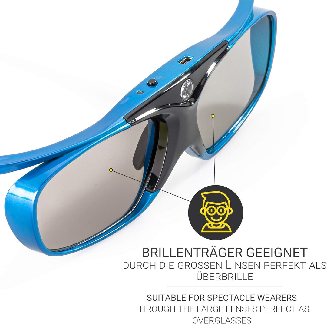 Hi-Shock DLP Pro Blue Heaven | DLP Link 3D Brille kompatibel mit 3D DLP Beamer von Acer, BenQ, Optom