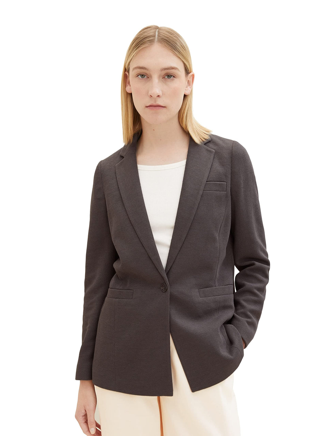 TOM TAILOR Damen 1037908 Blazer mit Struktur (1er Pack) M 32251 - Dark Mineral Grey, M 32251 - Dark