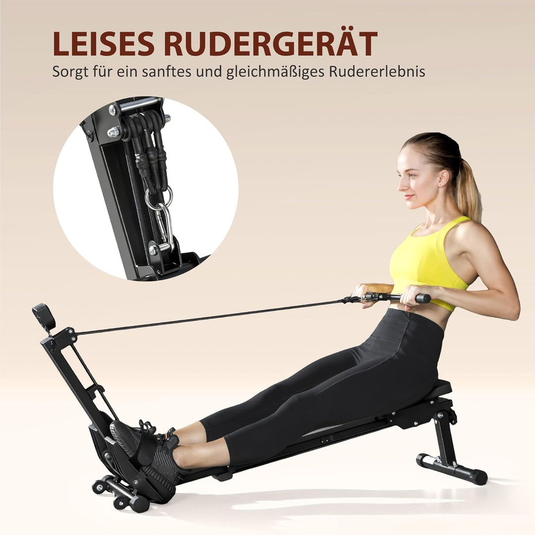 SPORTNOW Rudergerät für Zuhause leises Rudermaschine mit Seilsystem LCD-Display Sitzkissen, Laufruhe