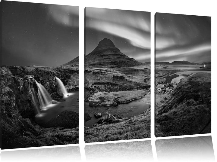 Pixxprint Kirkjufell Wasserfall als Leinwandbild 3 teilig/Grösse: 3 Teilig (120x80) / Wandbild/Kunst