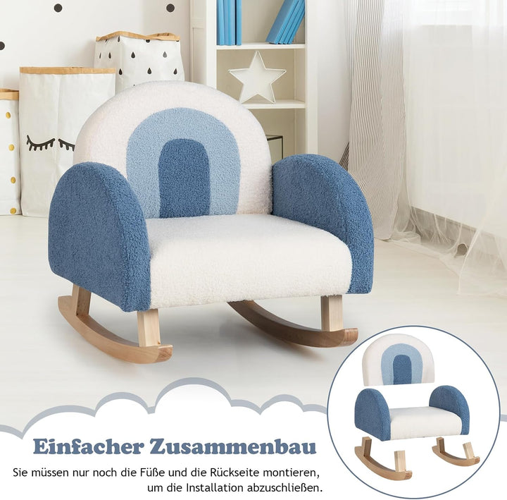 DREAMADE Kindersessel, Kindersofa aus Veloursstoff mit Rückenlehne, massiven Holzfüssen &amp; Kippsicher