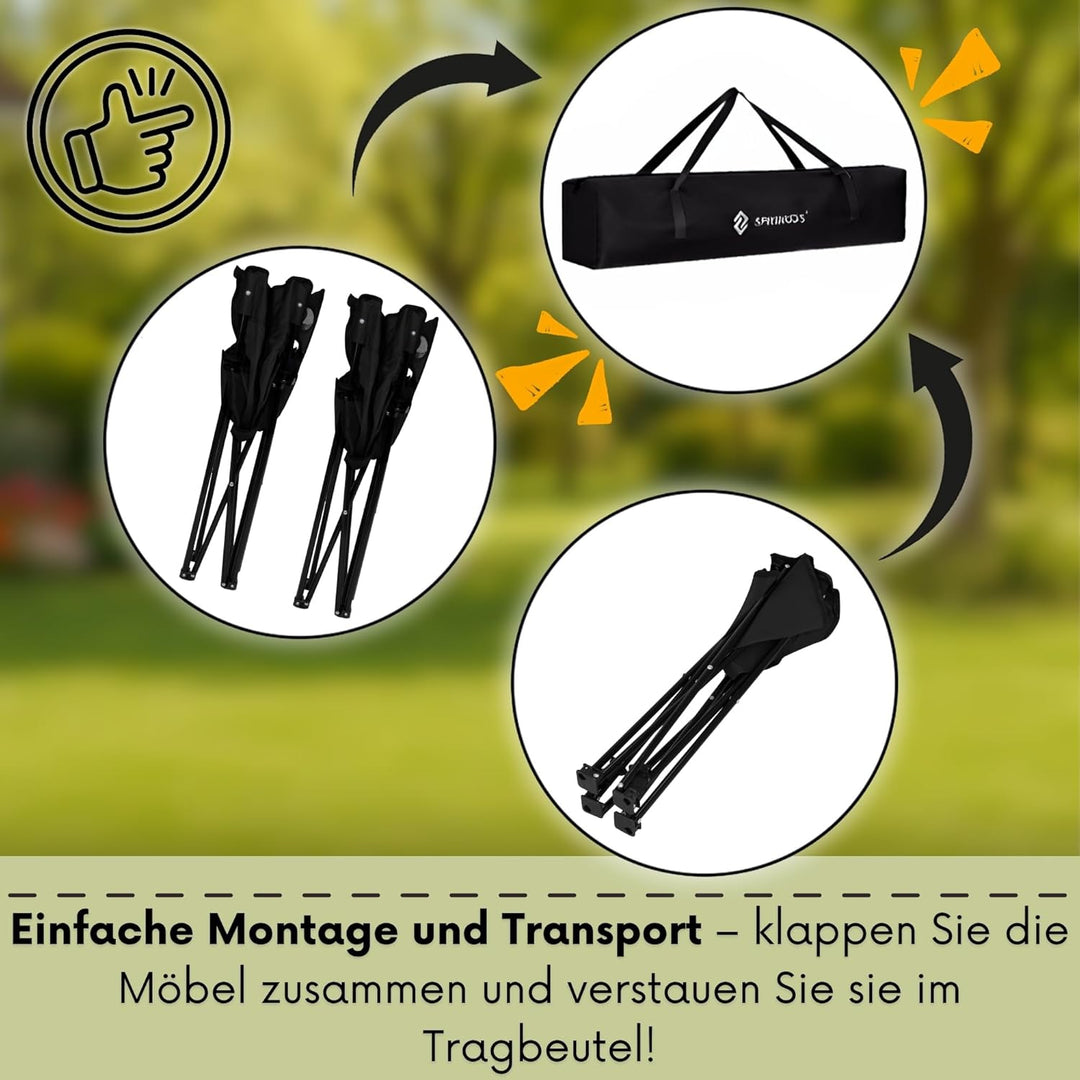 SPRINGOS Campingtisch mit Zwei Klappstühlen Freizeitmöbel Camping-Set 3-TLG. Schwarz, Set 3-tlg, Sch