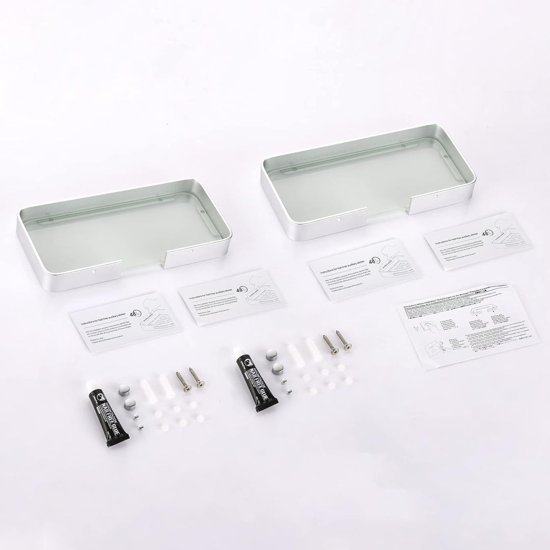 Duschablage Ohne Bohren, Aluminium Badezimmer Regal Selbstklebend Duschkorb Ablageregal mit Mattglas