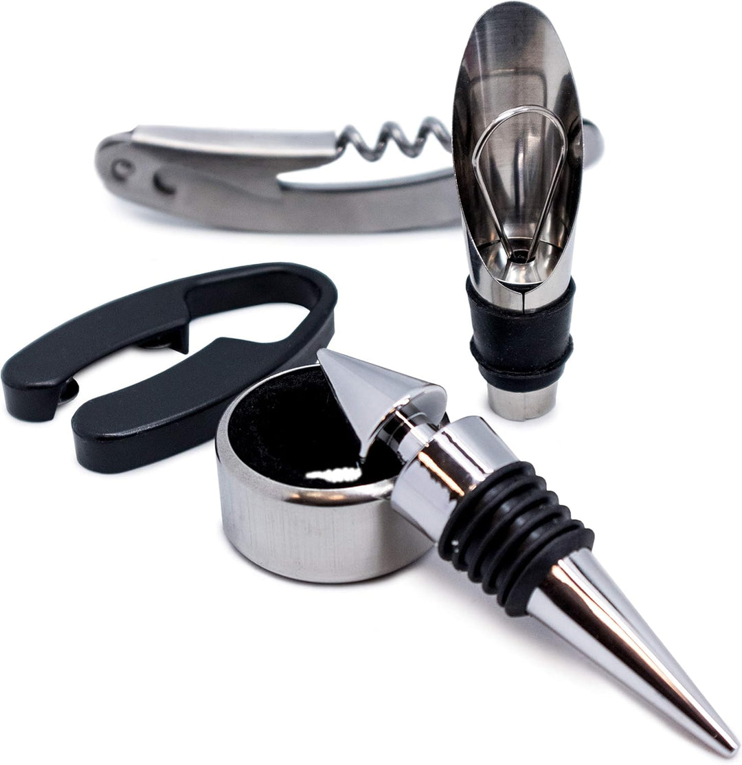 Vin Bouquet Wein-Geschenkset, inkl. Korkcrew, Ausgiesser, Stopper, Folienschneider und Tropfenring,