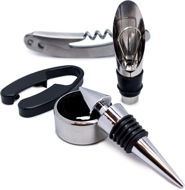 Vin Bouquet Wein-Geschenkset, inkl. Korkcrew, Ausgiesser, Stopper, Folienschneider und Tropfenring,