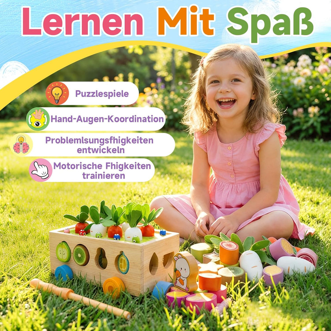 RunHero Montessori Holz Sortierspie Karotten Steckspiel Holzspielzeug ab 1 Jahr Holztiere Motorikspi