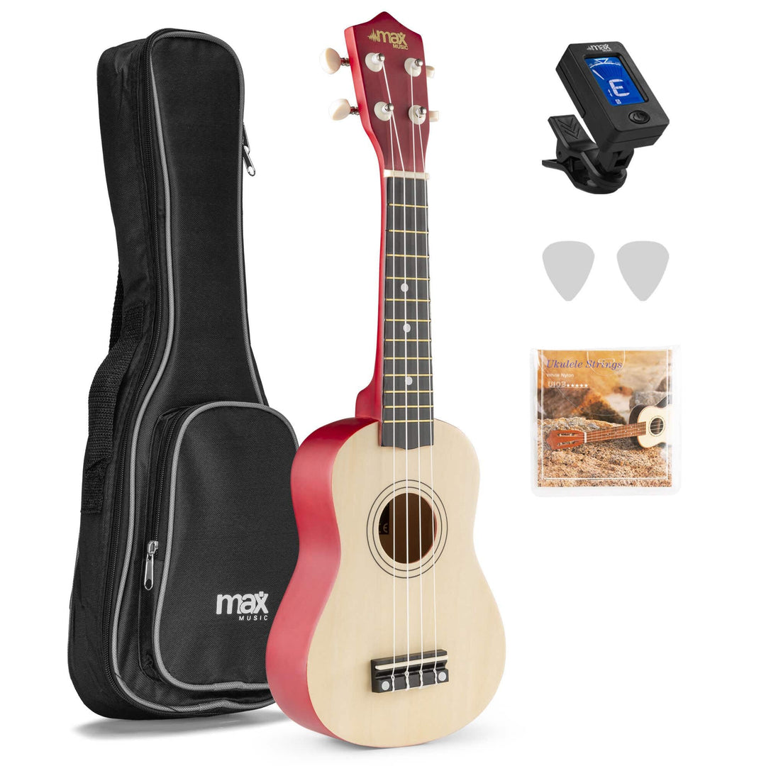 MAX UKEY Ukulele Komplett Set inkl. Plektren, digitalem Stimmgerät und Tasche, 21" mini Gitarre, Uku