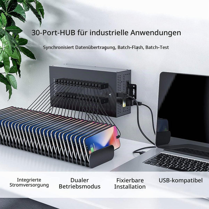 ORICO Industrial USB Hub, 30 Ports Anbringbarer, Industrietauglicher USB 2.0 Hub mit 300 W Leistung,