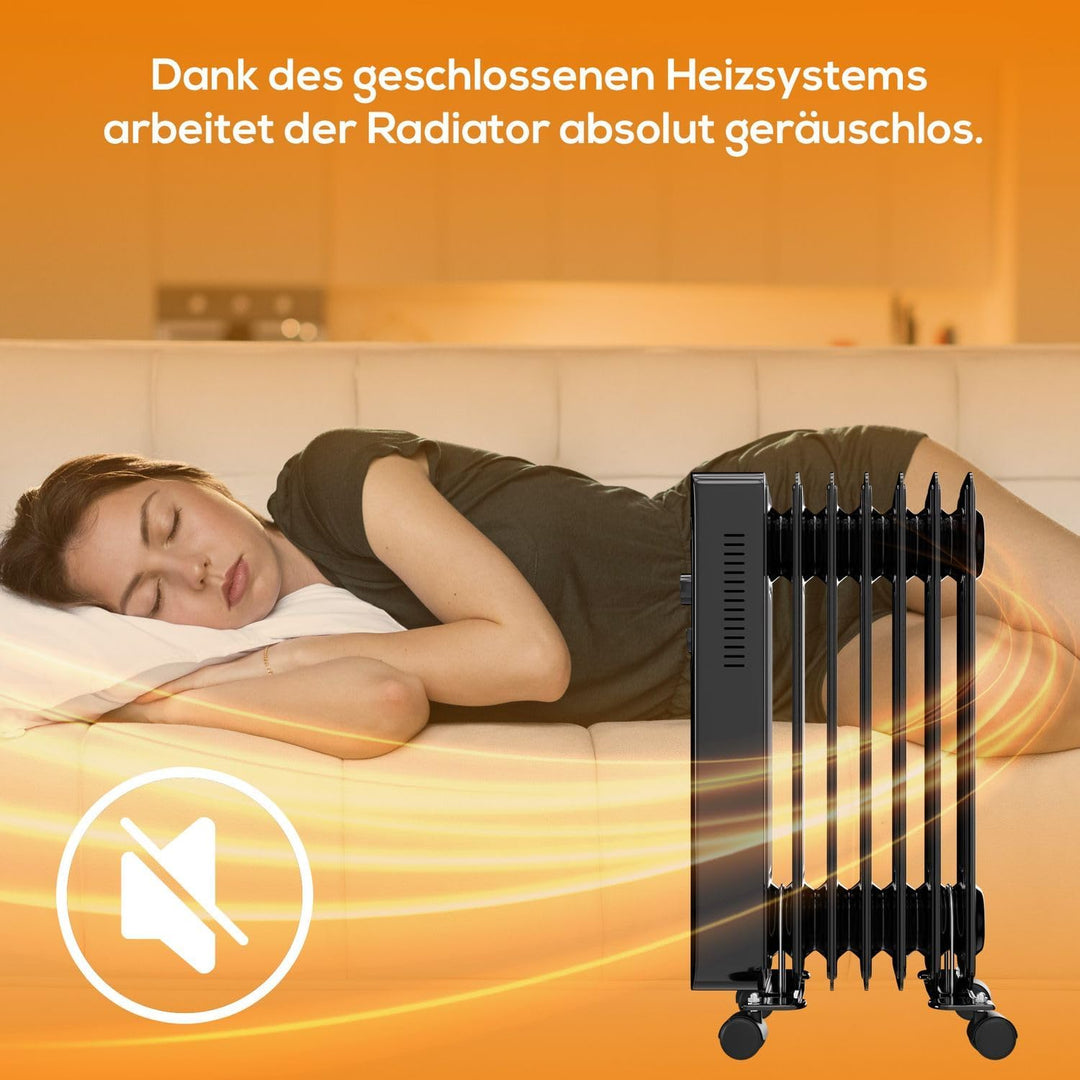 TroniTechnik® Ölradiator OR-207 7 Rippen 1500 W schwarz | 3 Heizstufen, Thermostat, Überhitzungsschu