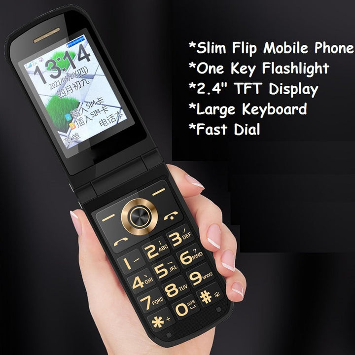 G9000 Flip Phone Entsperrtes GSM-Dual-SIM-Handy für Senioren (Gold)
