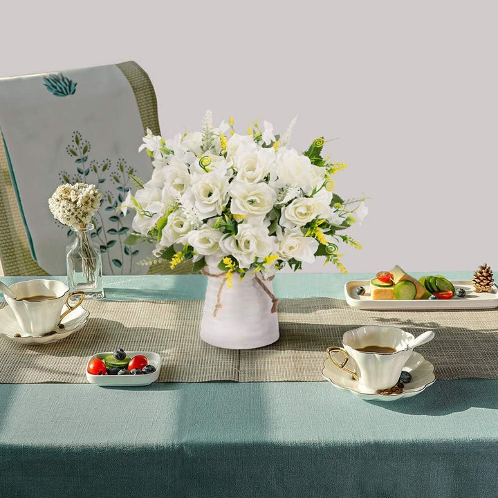 LESING Künstliche Blumen mit Vase Gefälschte Seidenblumen in Vase Gardenia Blumen Dekoration für Zuh