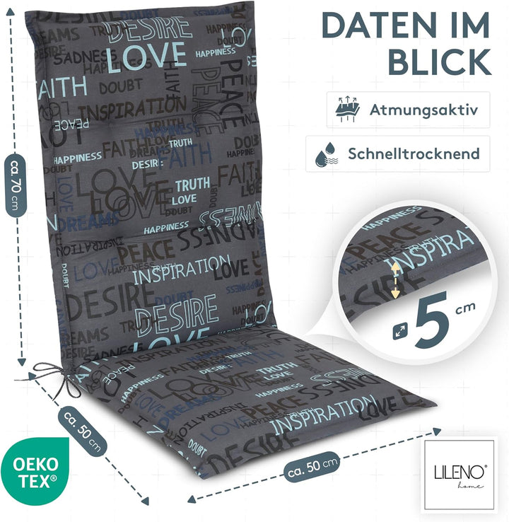 LILENO HOME Gartenstuhl Auflagen als [1er Set - Hochlehner] in Letters Anthrazit - Bequeme Liegen al