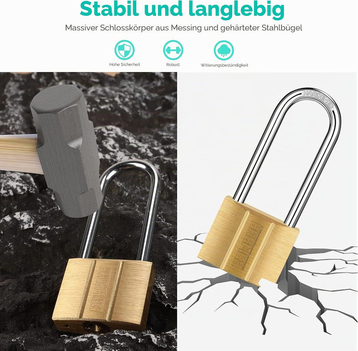 81/40L-2P Vorhängeschloss mit langem Bügel (gleichschliessend, wasserdicht, massives Messingschloss)