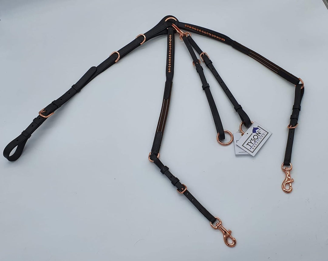 Vorderzeug Deister Braun Roségold Rosa Dunkelbraun Leder weich Strass Glitzer Hilfszügel Tysons (X F