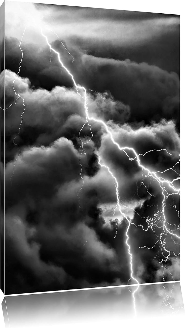 Pixxprint Blitze am Himmel als Leinwandbild/Grösse: 100x70 / Wandbild/Kunstdruck/fertig bespannt, 10