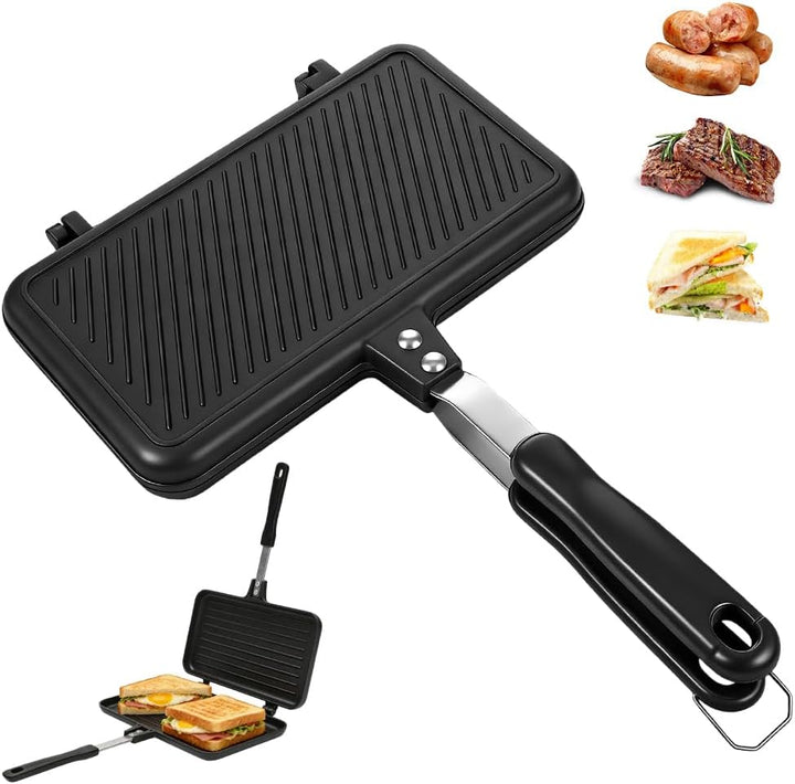 Bratpfanne Doppelseitig, Doppelpfanne Toastpfanne mit Hitzebeständigem Griff Antihaftbeschichtete To