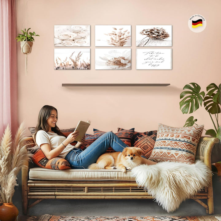 Novart Set Wandbilder - KEIN EXTRA RAHMEN BENÖTIGT - Wohnzimmer Schlafzimmer - Bilder Modern Boho Bl