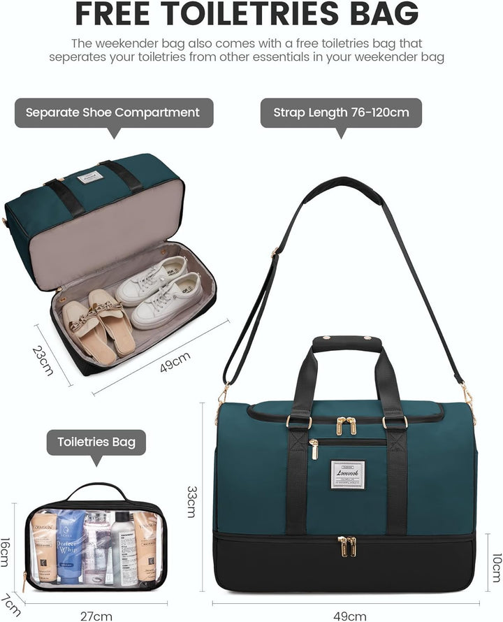 LOVEVOOK Sporttasche Reisetasche Damen, 37L Weekender mit Kulturtasche, Schuhfach & Nassfach, Sport