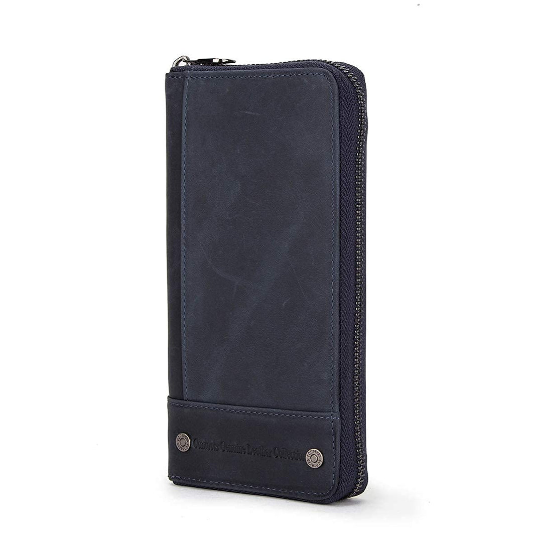 Contacts RFID Blocking Echtleder Herren Reissverschluss um Brieftasche Karte Telefonhalter Münzkuppl