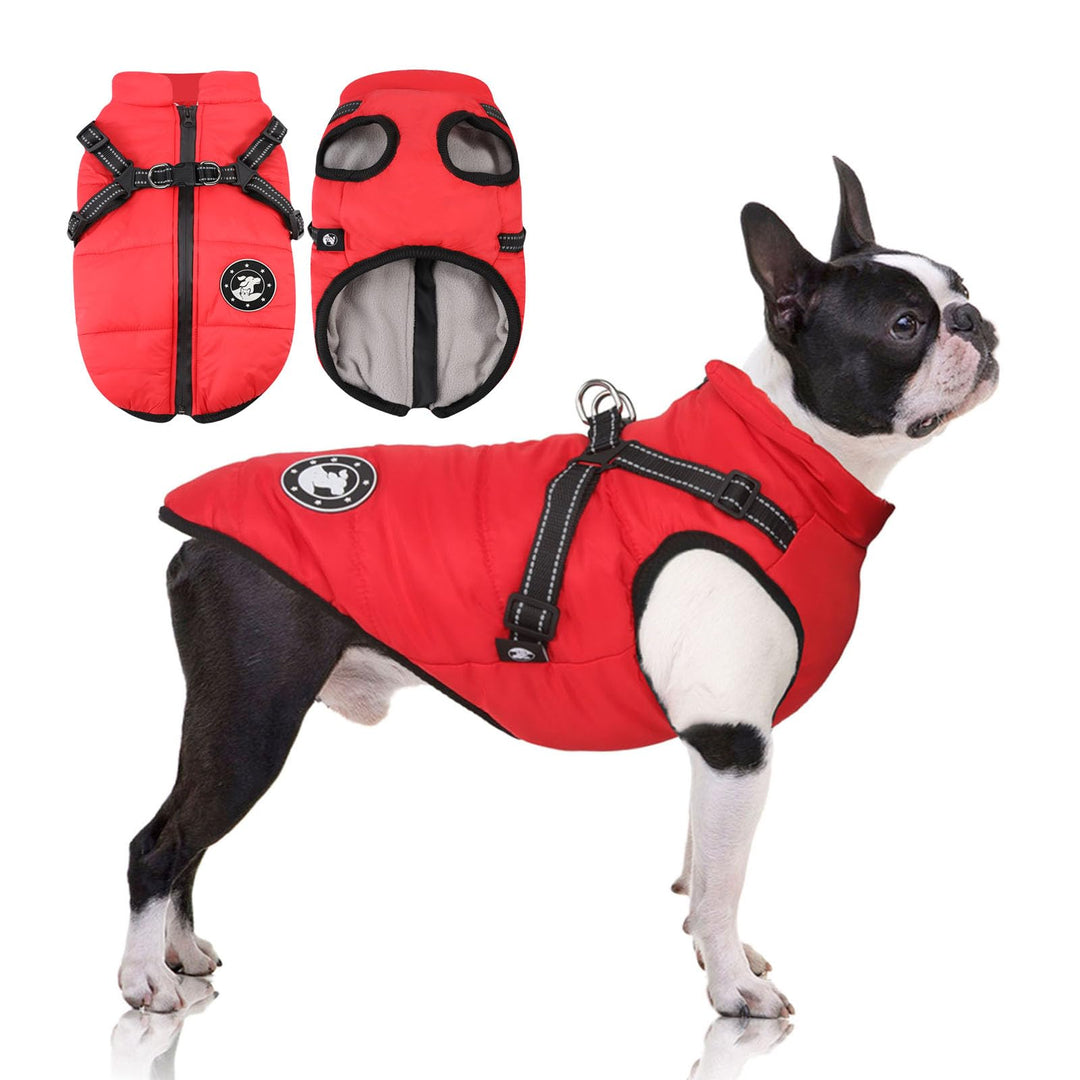 Hundemantel für kleine Hunde, Hundemantel mit Geschirr, Reflektierende Outdoor-Hundeweste, Winter Hu