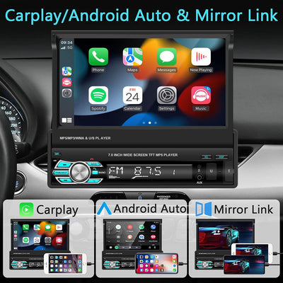 Podofo Autoradio mit Bluetooth Freisprecheinrichtung 7 Zoll Bildschirm 1din Carplay RüCkfahrkamera A