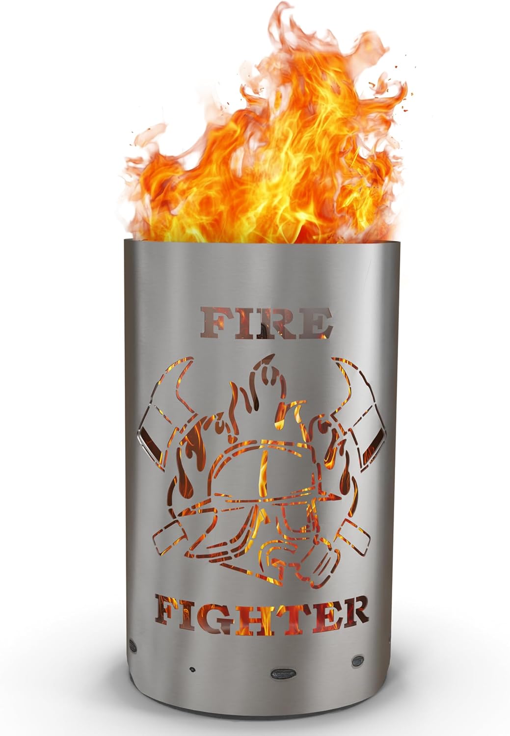 TiKo-Design Feuertonne - Lagerfeuertonne - Feuerkorb mit Firefighter/Feuerwehrmann Motiv – Verleihen