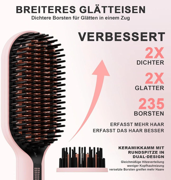 Glättbürste Ionen Haarglätter Bürste, iToncs Haarglättungsbürste 2 in 1, Anti-Verbrühungs & Speicher